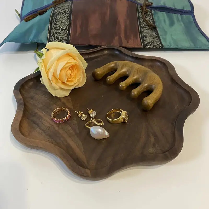 Bandeja de Servir de Madera de Nogal Negro - Diseño Rectangular