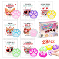 Tarjetas de San Valentín para Niños en Clase - Pack de 28 con Juguetes Suaves de Patas de Gato y Mini Bolsas para Regalos de San Valentín y Juegos Sensoriales de Patas de Gato Mochi en el Aula