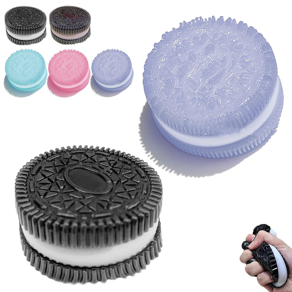 Bolas Anti Estrés de Galletas Taba Squishy, Juguetes de PVC Kawaii Squishies, Regalos en Empaque OPP que Alivian el Estrés| Juguetes Sensoriales para Ansiedad y Relajación| Accesorio Perfecto para el Escritorio para Adultos (Sándwich Blanco+Morado)
