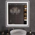 Espejo de Baño LED LOAAO 32"X36" con Marco Negro Antivaho Luz Regulable Espejo de Vanidad para Baño con Función de Memoria Vidrio Templado