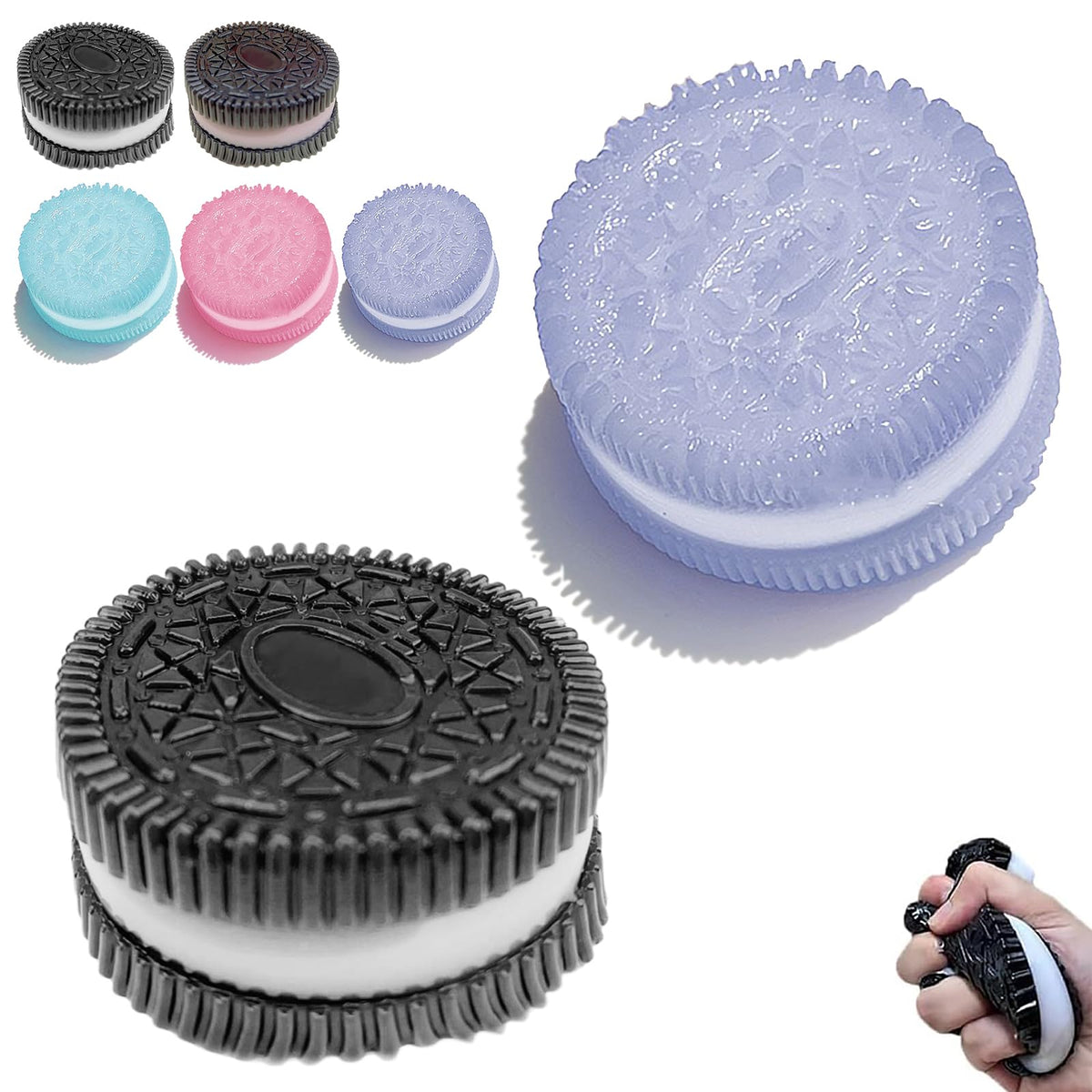 Bolas Anti Estrés de Galletas Taba Squishy, Juguetes de PVC Kawaii Squishies, Regalos en Empaque OPP que Alivian el Estrés| Juguetes Sensoriales para Ansiedad y Relajación| Accesorio Perfecto para el Escritorio para Adultos (Sándwich Blanco+Morado)